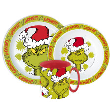 The Grinch Christmas Mischief tableware set. micro plastic set with mug 390 ml The Grinch Christmas Mischief tableware set. micro plastic set with mug 390 ml